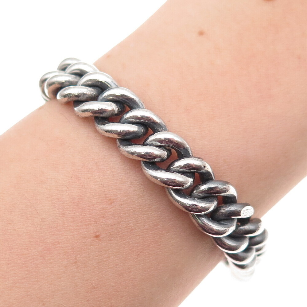 925 Sterling Silver Vintage Peru Cuban Link Oxidized Bracelet 7"
